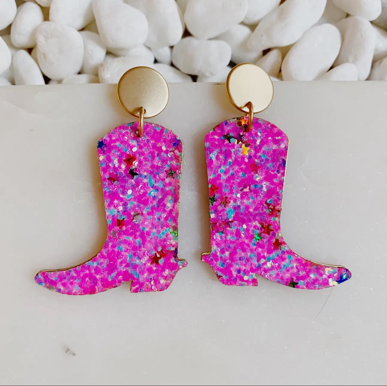 Glittered Up Boot Earrings, Pink