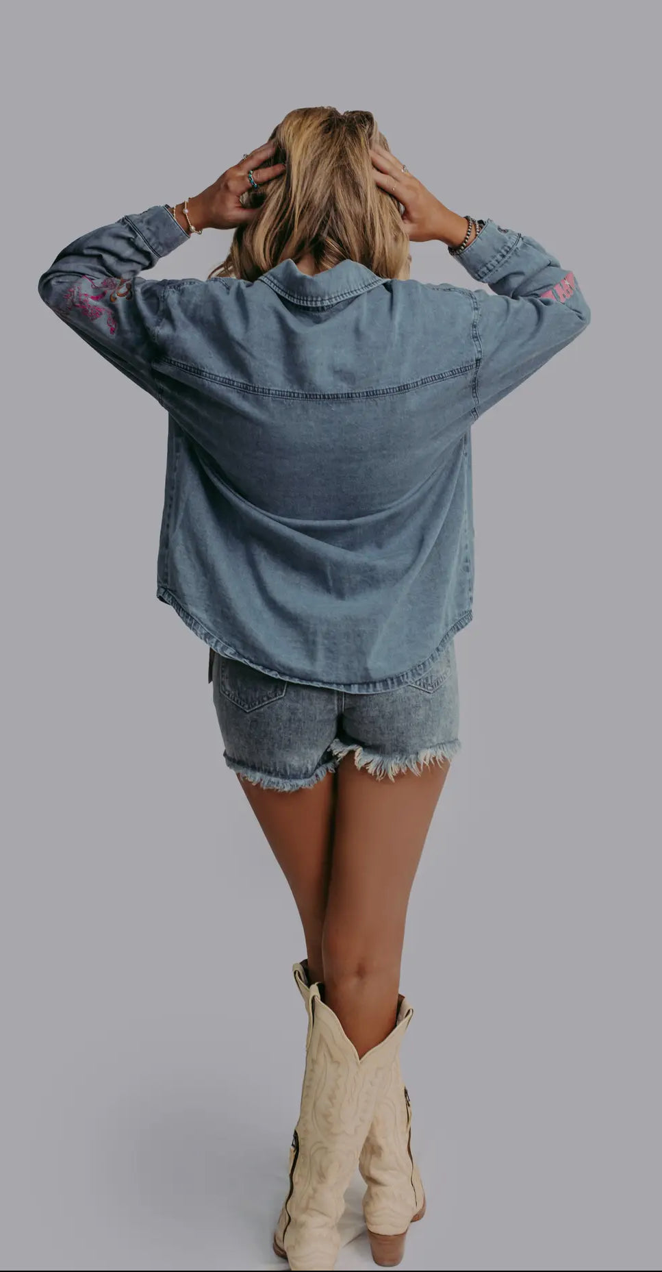 Giddy Up Embroidery Denim Button Up