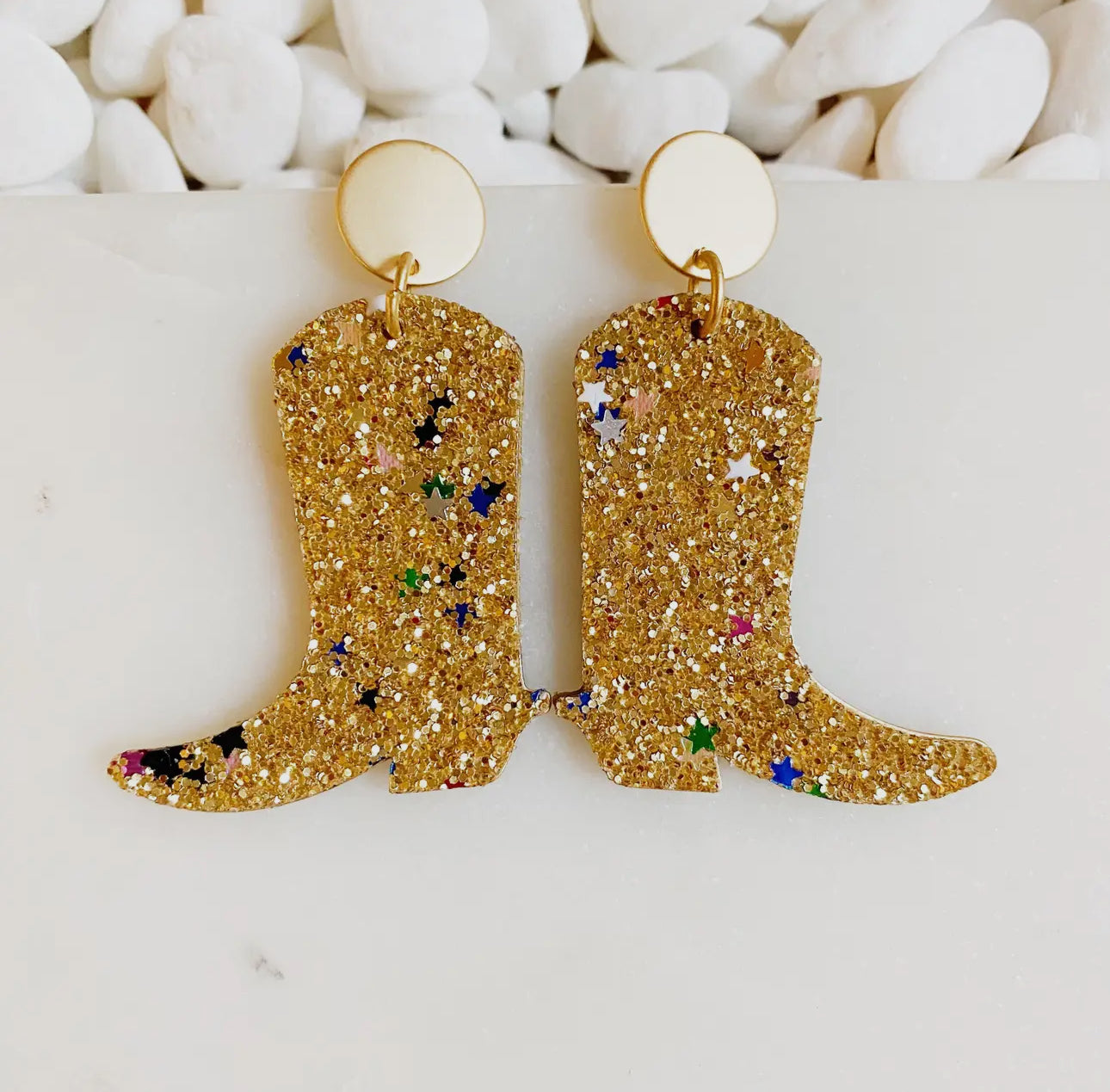 Glittered Up Boot Earrings, Gold