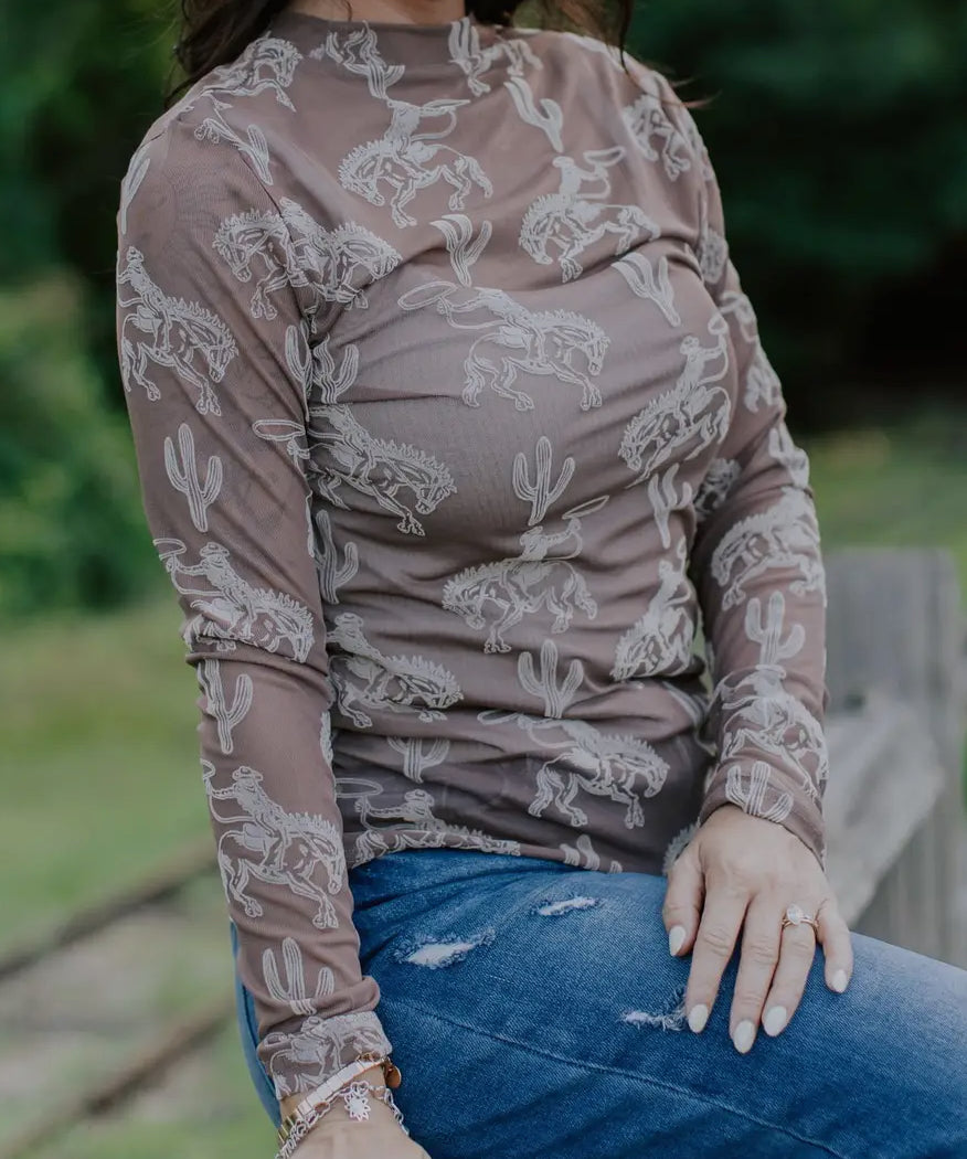 Brown Buckaroo Mesh Top