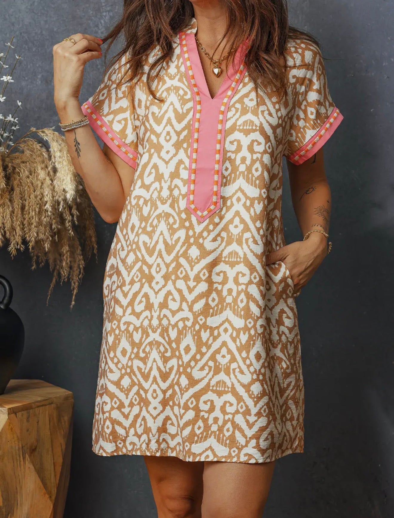 Khaki Western Shift Mini Dress
