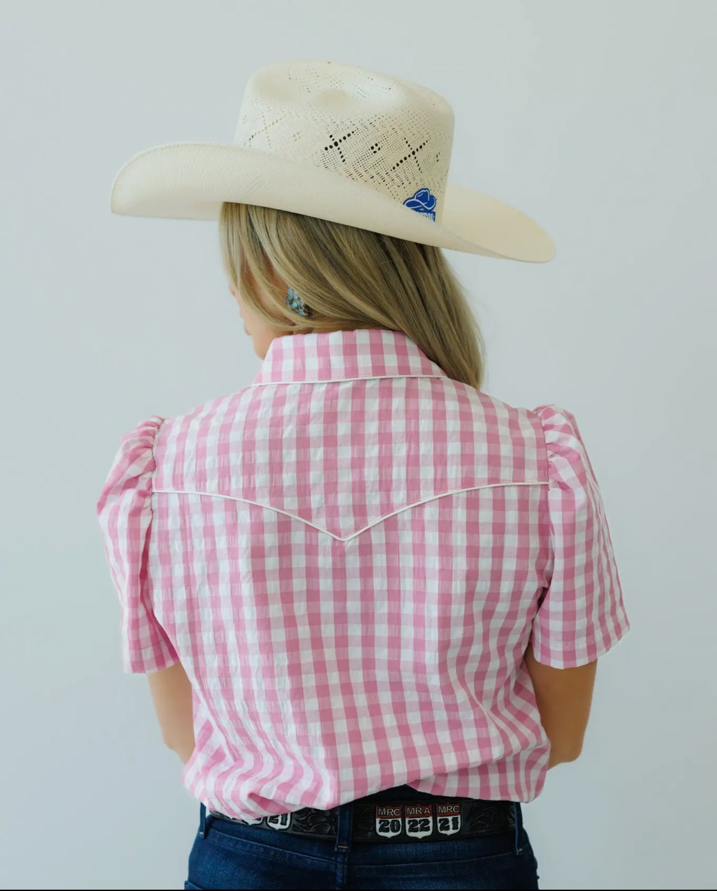 Pink Gingham Pearl Snap