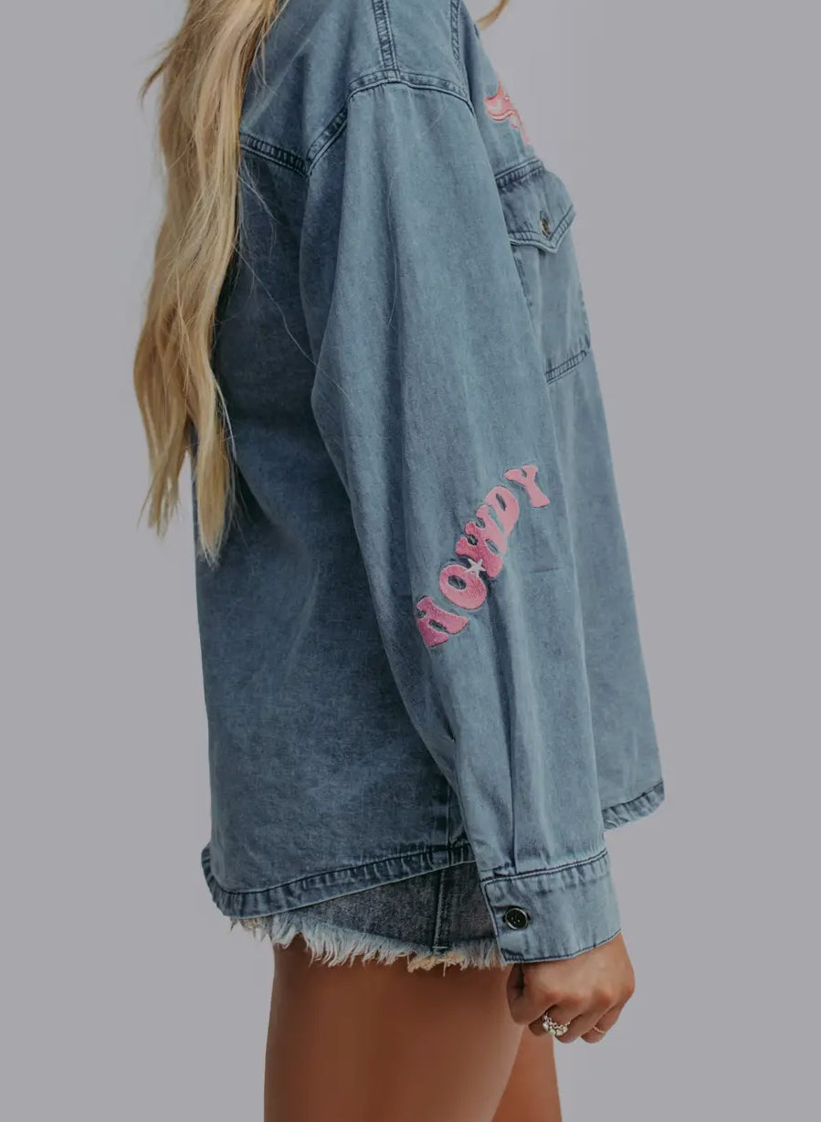 Giddy Up Embroidery Denim Button Up