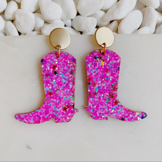 Glittered Up Boot Earrings, Pink