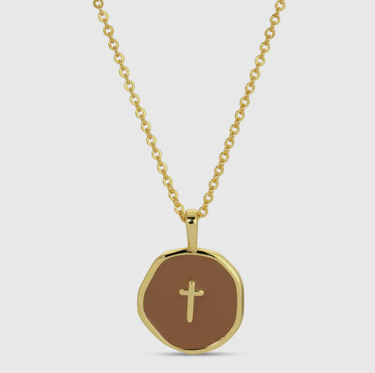 Tiny Cross Pendant Necklace, spice