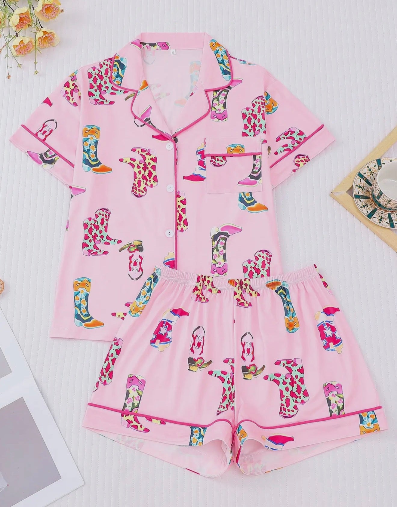 Patterned Cowgirl Boots Pajama Set
