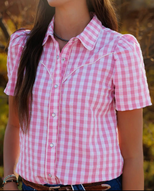 Pink Gingham Pearl Snap