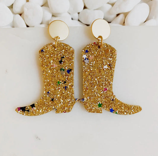 Glittered Up Boot Earrings, Gold