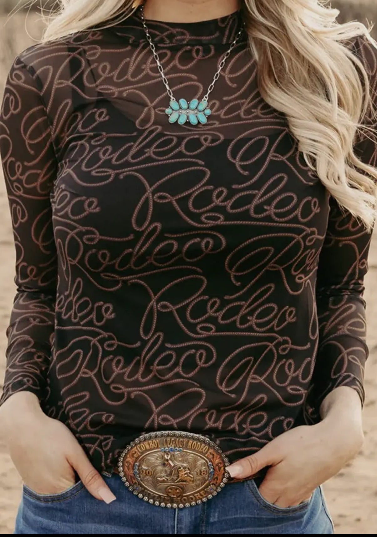 Rodeo Mock Neck Mesh Top