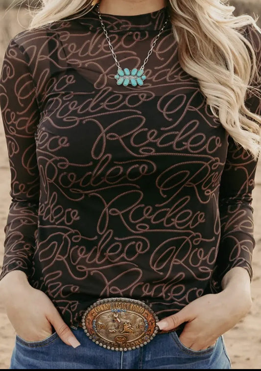 Rodeo Mock Neck Mesh Top