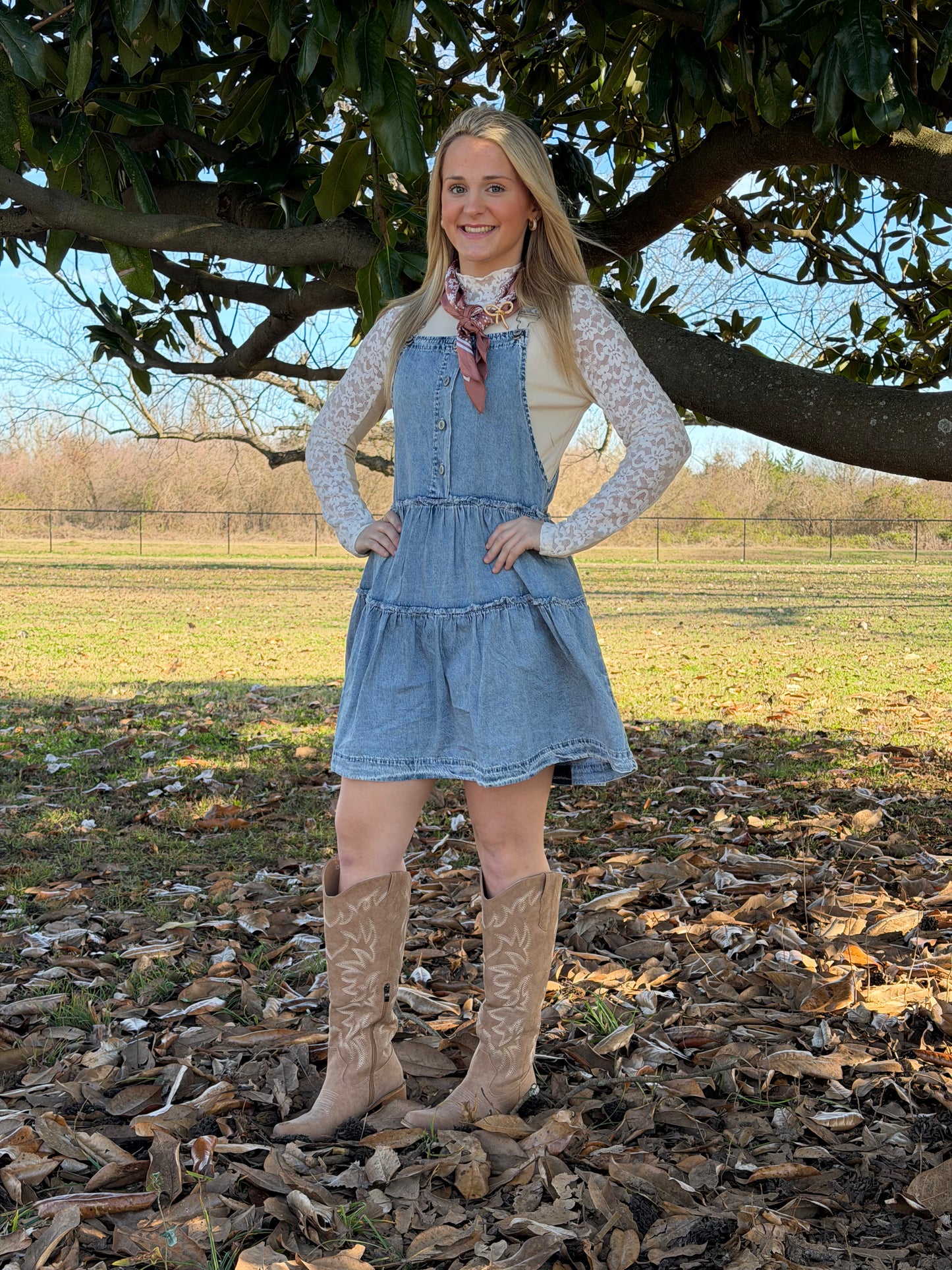 Tiered Light Wash Overall Denim Dress