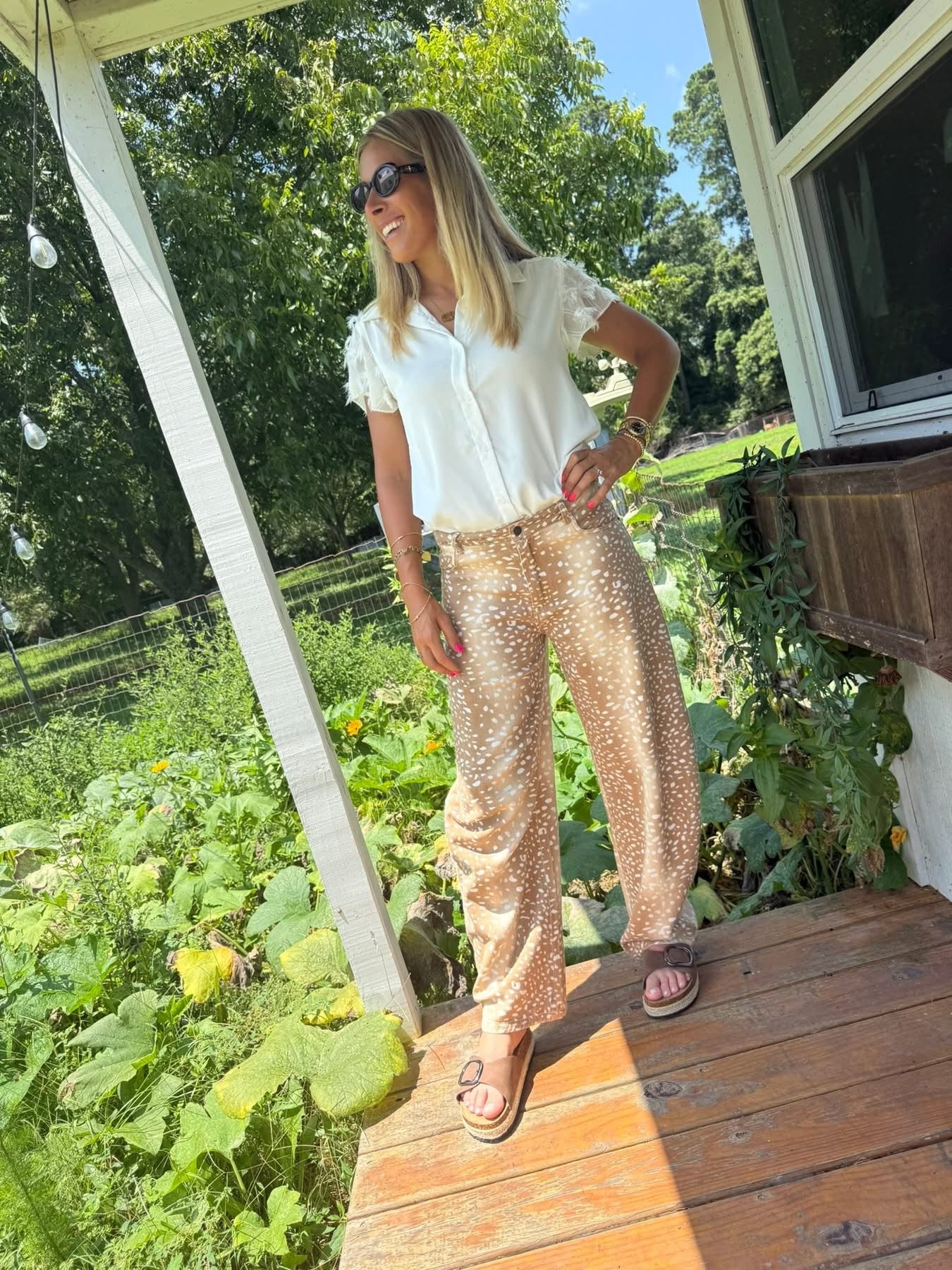 Deer Print Barrel Jeans