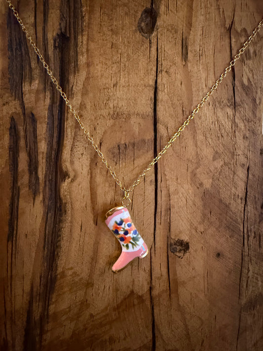 Floral boot necklace